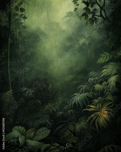Fototapeta Naklejka Na Ścianę i Meble -  Jungle tropical rainforest illustration background