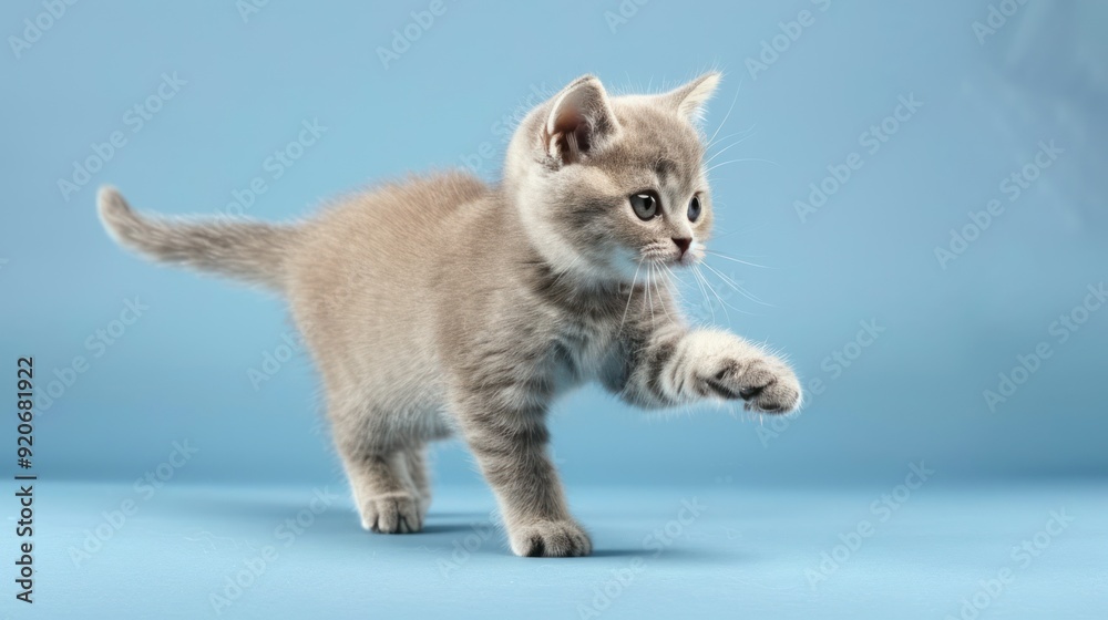 Cute Kitten Posing on a Blue Background Cute Kitten Posing on a Blue Background