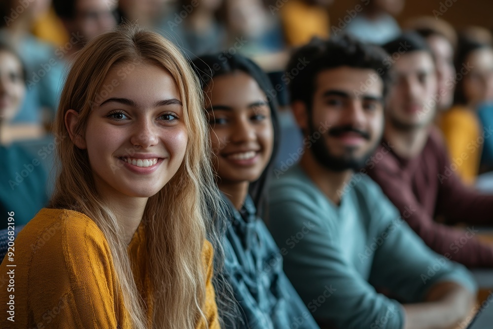 Multiracial group of happy friends cheering while watching sports game at stadium, Generative AI Multiracial group of happy friends cheering while watching sports game at stadium, Generative AI