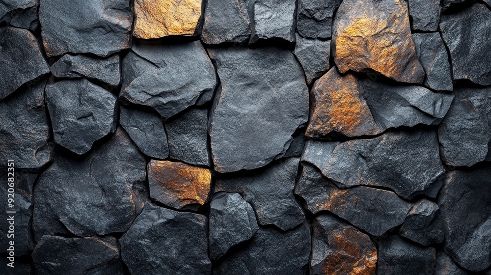 A wall made of large rocks with a gold color A wall made of large rocks with a gold color