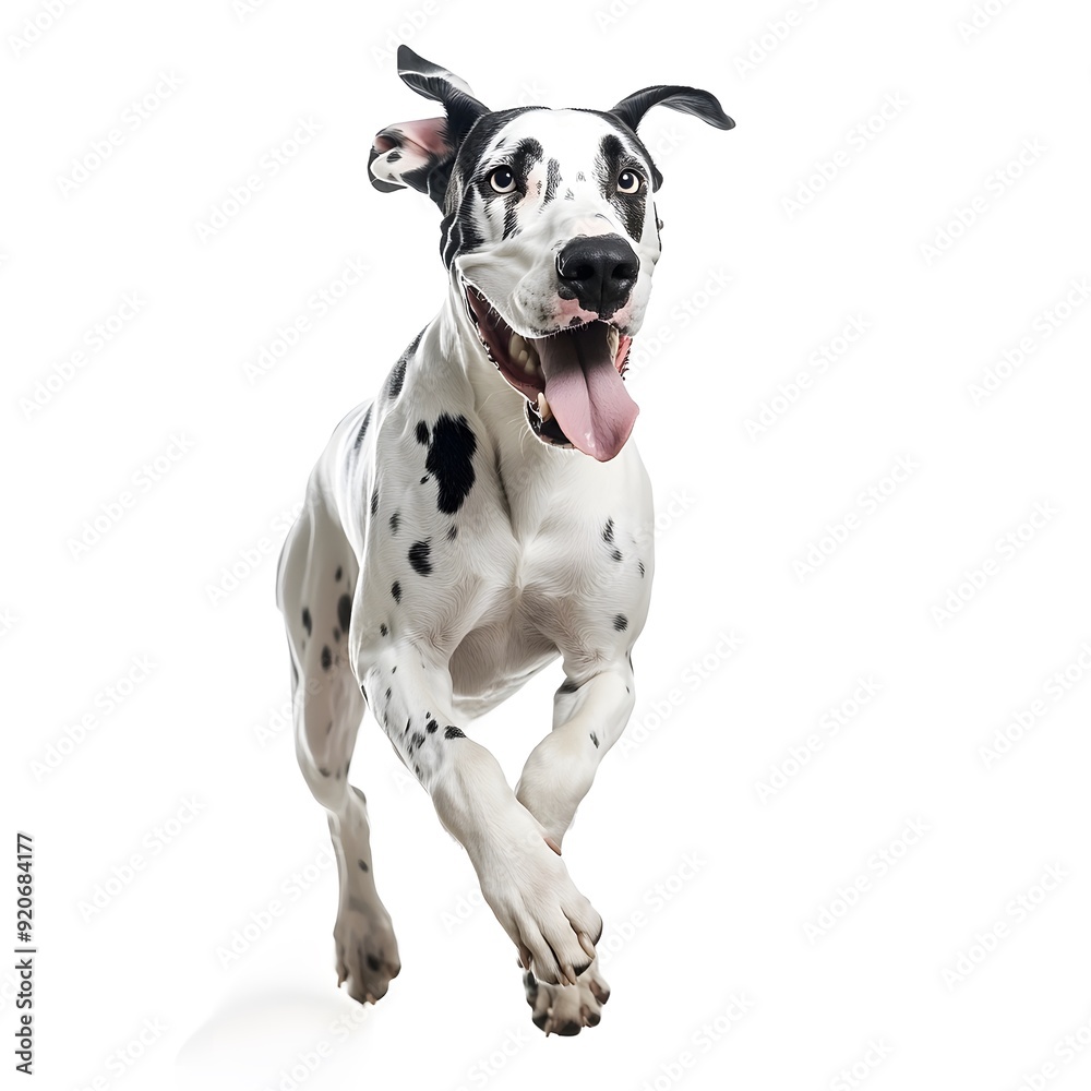 a happy great dane dog running on a white background. a happy great dane dog running on a white background.