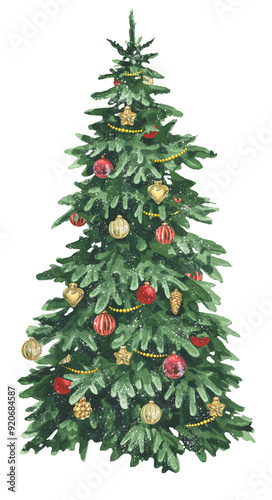 Wallpaper Mural Watercolor decorated Christmas tree on white background Torontodigital.ca