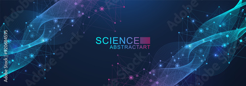 AI technology abstract background. AI generative art creative banner concept in the digital style. High tech poster with place for text. Futuristic design element.