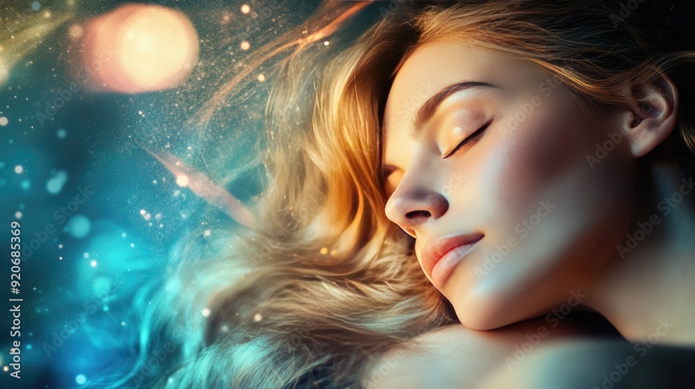 Serene woman dreaming with a calm expression, embodying mindfulness and spiritual connection in her sleep.