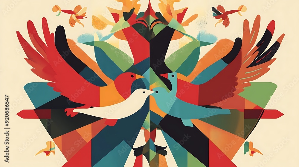 Abstract Illustration of Four Birds in Flight Abstract Illustration of Four Birds in Flight