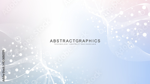 Modern abstract molecules structure for science or medical background. DNA helix or atom visualization. Molecular wave flow abstract background. Vector illustration