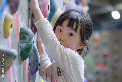 ボルダリングを楽しむアジア人の子供 photo