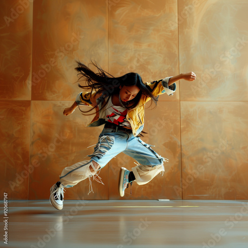 ブレイクダンスを踊る若い女性
