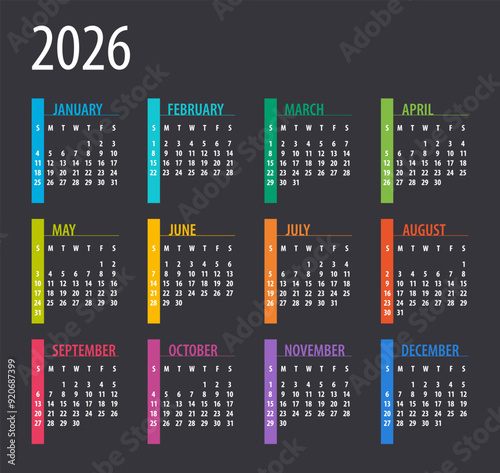 2026 Calendar - illustration. Template. Mock up