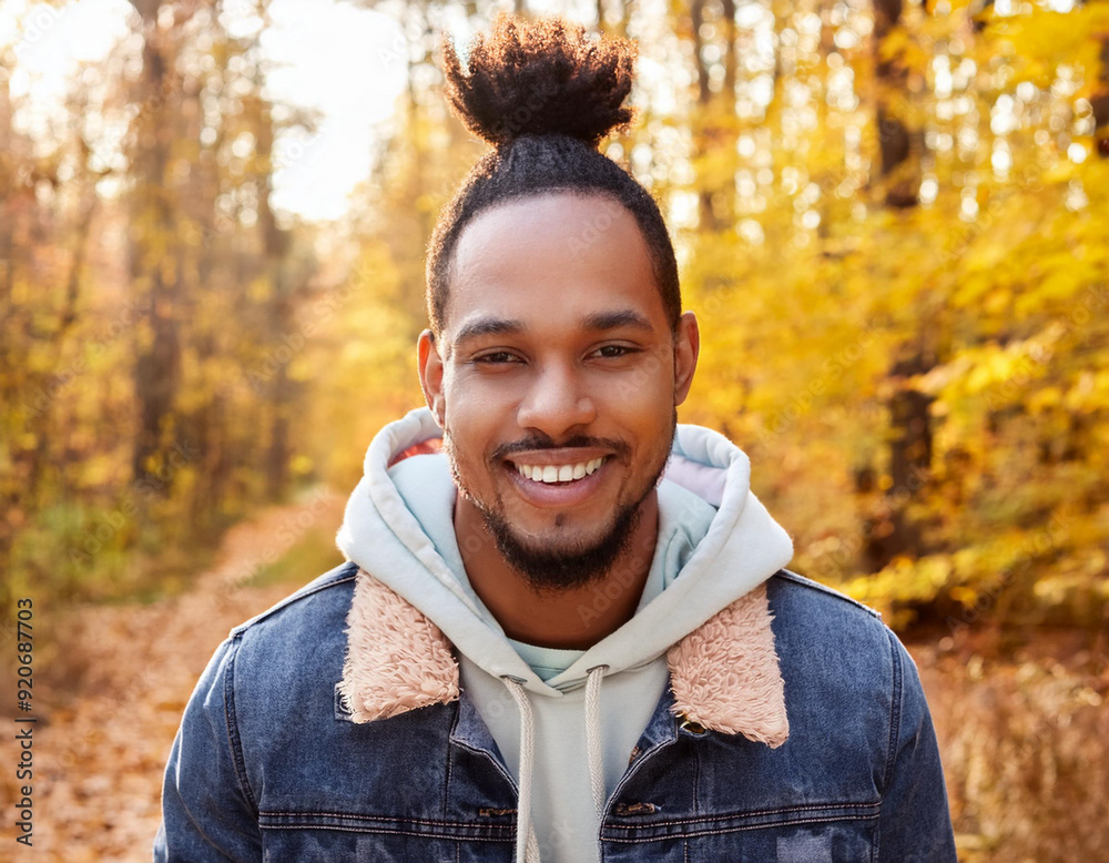 Happy Man Smiling in an Outdoor Autumn Setting Headshot Portrait Happy Man Smiling in an Outdoor Autumn Setting Headshot Portrait