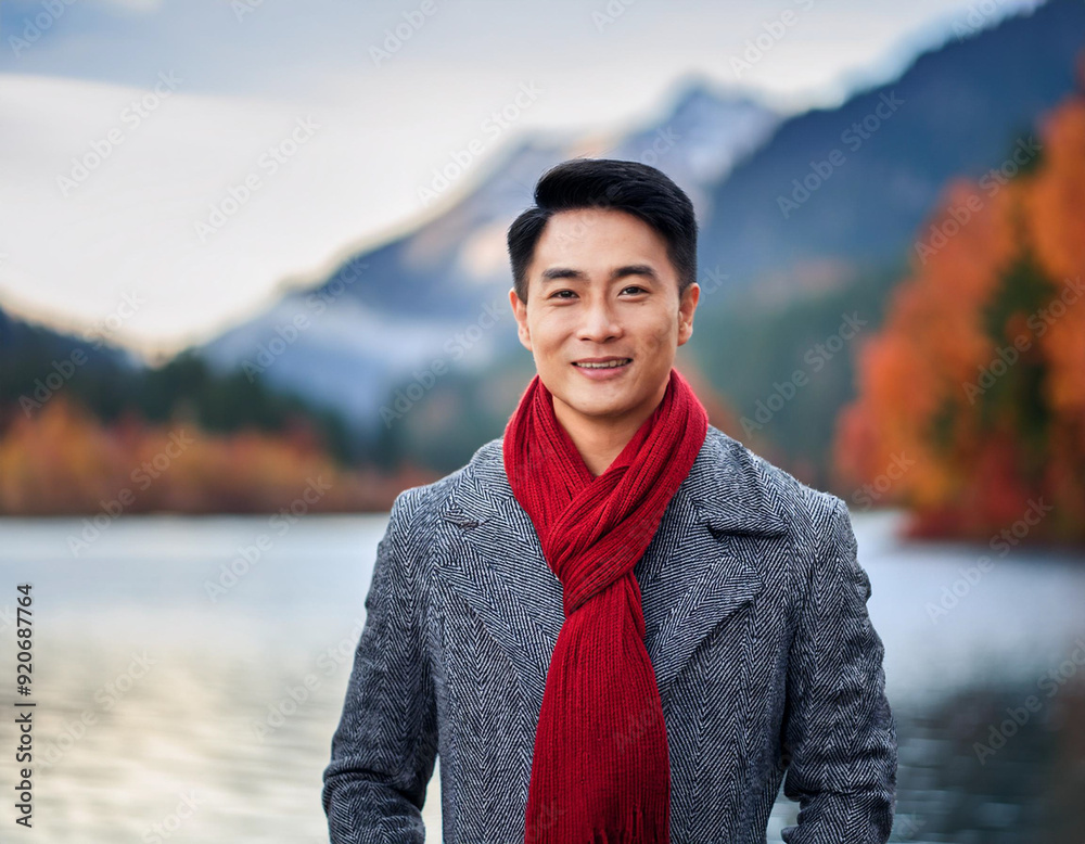 Happy Man Smiling in an Outdoor Autumn Setting Headshot Portrait Happy Man Smiling in an Outdoor Autumn Setting Headshot Portrait