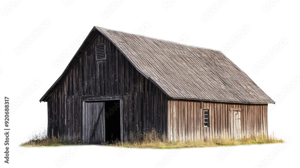 Rustic Wooden Barn with Weathered Siding and a Gable Roof Rustic Wooden Barn with Weathered Siding and a Gable Roof
