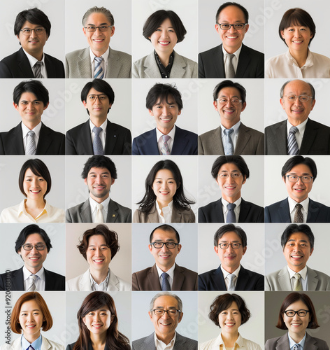 会社の社員の笑顔のコラージュ