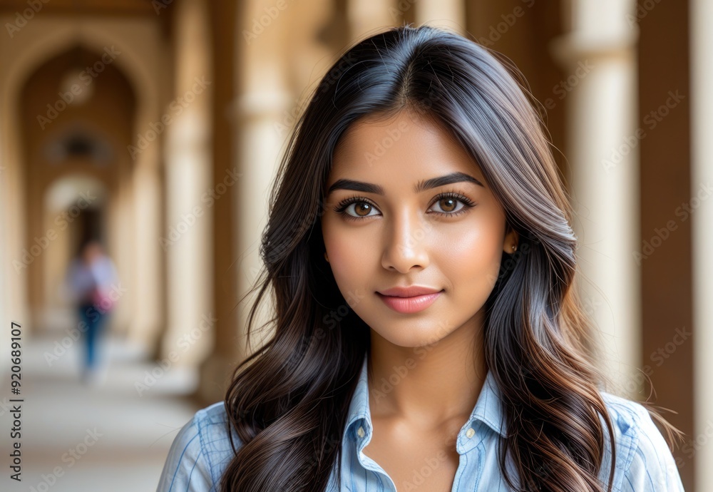 Beautiful young Indian Asian woman student, looking intelligent and engaged Beautiful young Indian Asian woman student, looking intelligent and engaged
