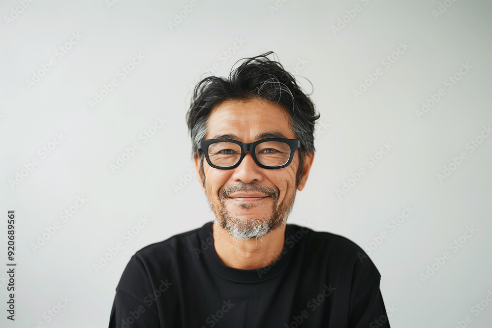 メガネをかけた笑顔のかっこいい日本人の中年男性 メガネをかけた笑顔のかっこいい日本人の中年男性