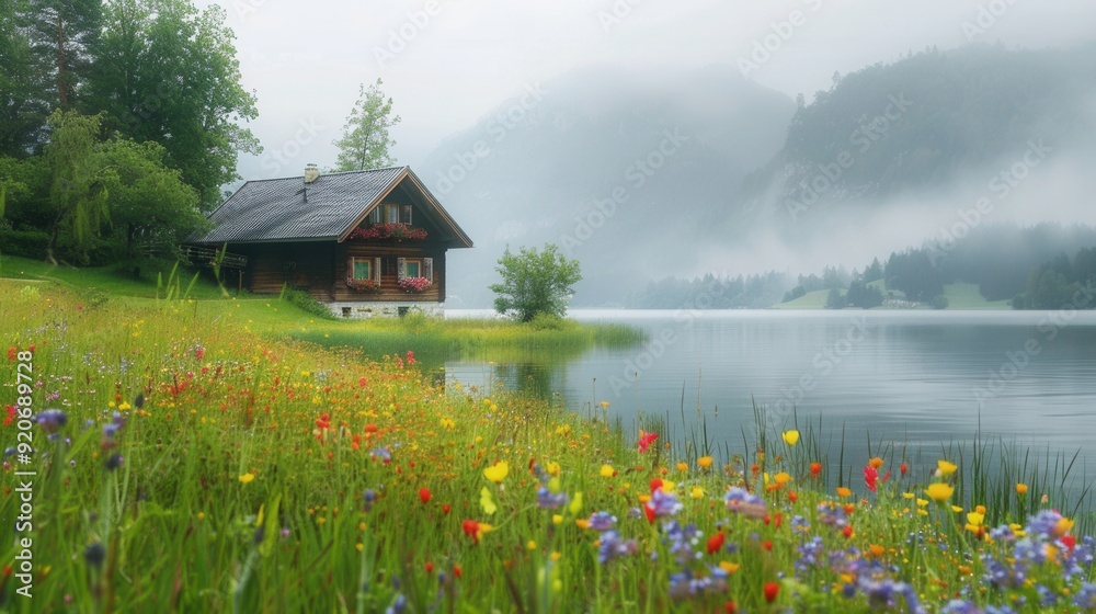 Fototapeta premium Vacation house with scenic lake view
