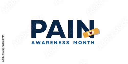 September is Pain Awareness month. Band-aid. Great for cards, banners, posters, social media and more. White background.