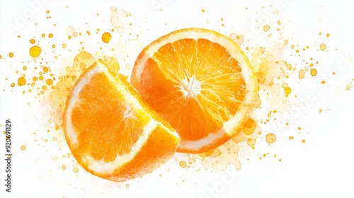 A watercolor painting of an orange sits against a bright white background, its vibrant orange hue and textured skin conveying a sense of freshness and zest