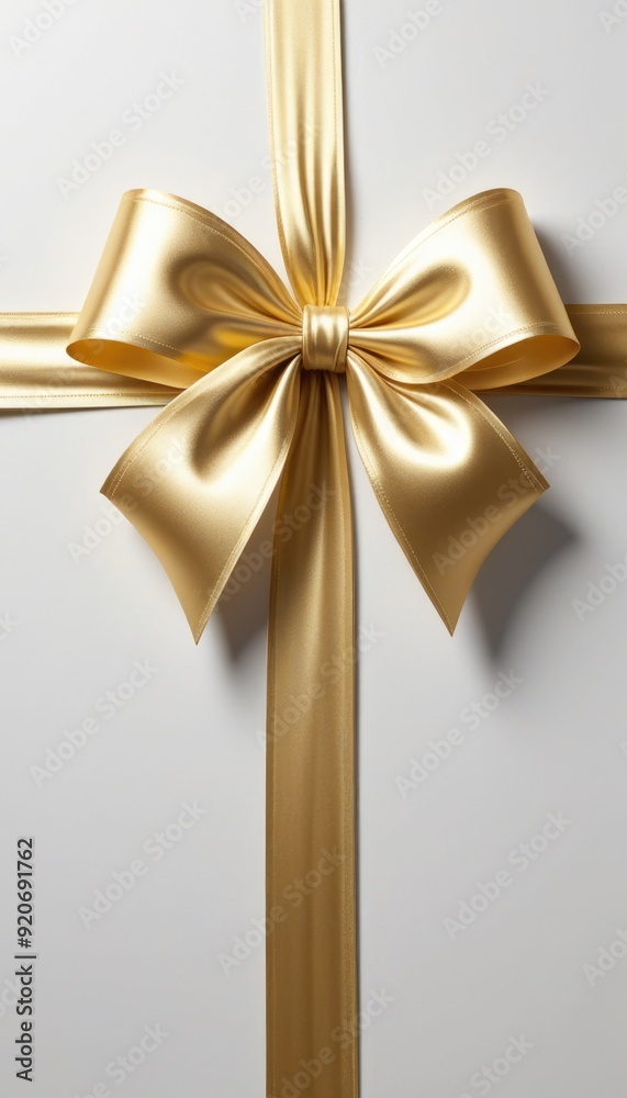 Elegant white ribbon and bow with gold accents, isolated on a solid white background Elegant white ribbon and bow with gold accents, isolated on a solid white background