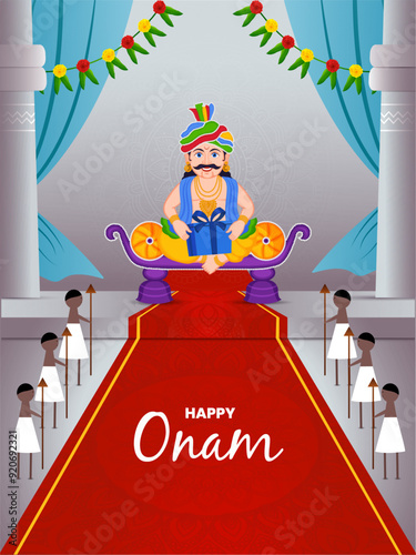 Vector illustration of king mahabali sitting in his palace. Design concept for Indian festival Happy Onam. photo