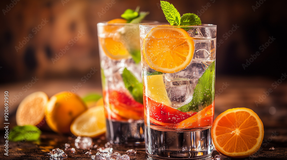 Two glasses of refreshing citrus cocktails with mint. .. Two glasses of refreshing citrus cocktails with mint. ..