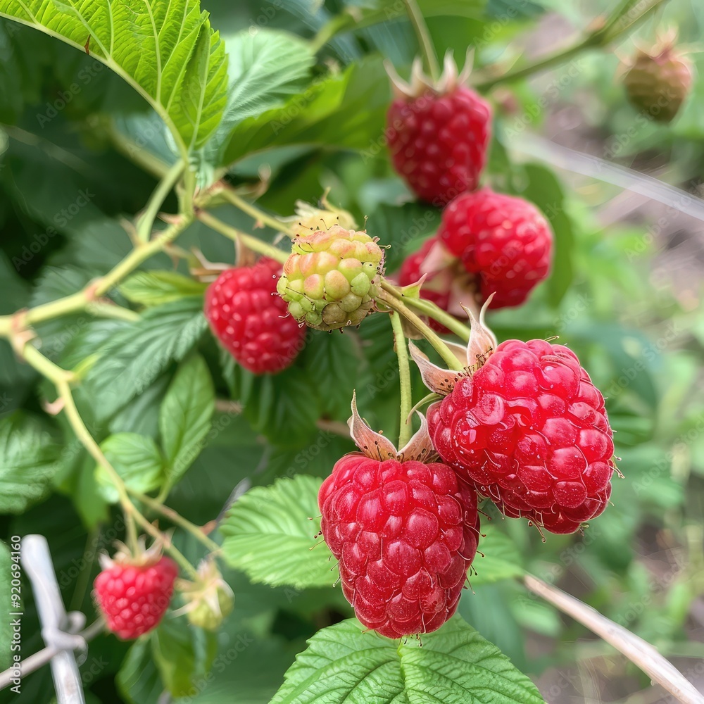 Fresh Red Raspberries in a Garden Fresh Red Raspberries in a Garden