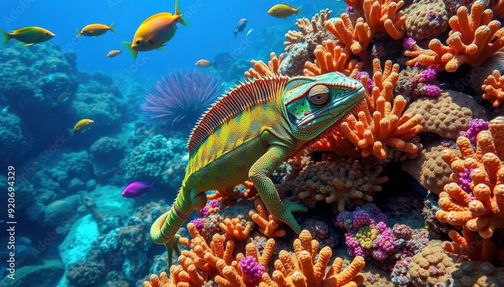 Obraz premium Chameleon on Coral Reef.
