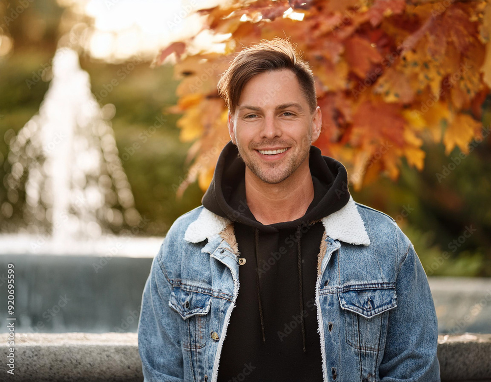Happy Man Smiling in an Outdoor Autumn Setting Headshot Portrait Happy Man Smiling in an Outdoor Autumn Setting Headshot Portrait
