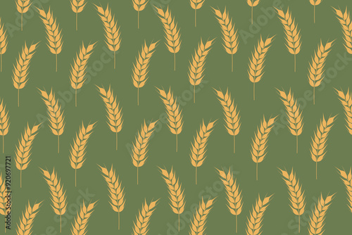 Collection of golden ripe spikelets of wheat. Agricultural symbol, flour production. Vector silhouette of wheat.