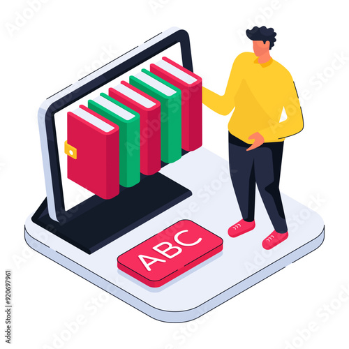 A colored design illustration of digital library

