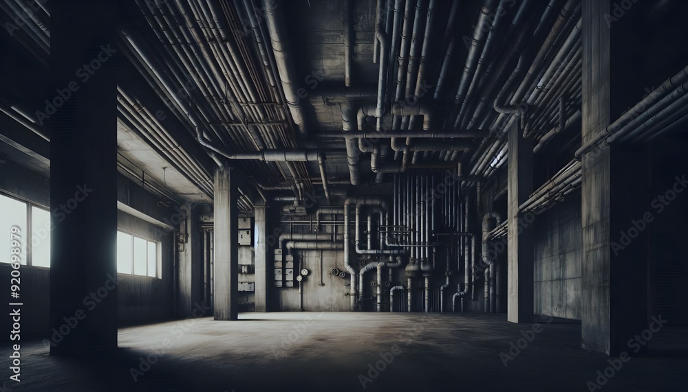 Interior of an industrial space with pipes Interior of an industrial space with pipes
