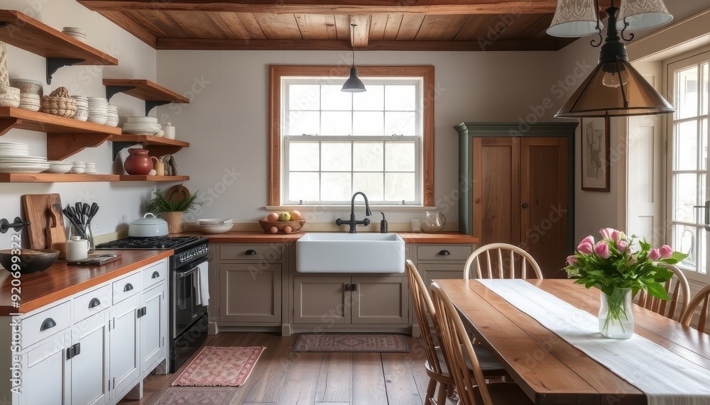 Fototapeta premium Rustic Kitchen with Farmhouse Style Interior Design.