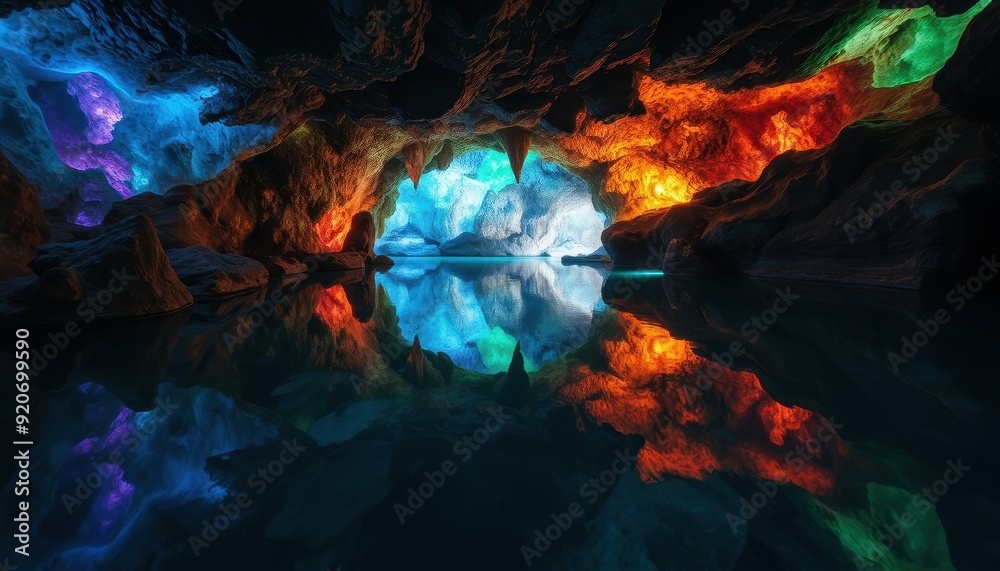 Fototapeta premium Colorful Reflections in a Cave Lake.