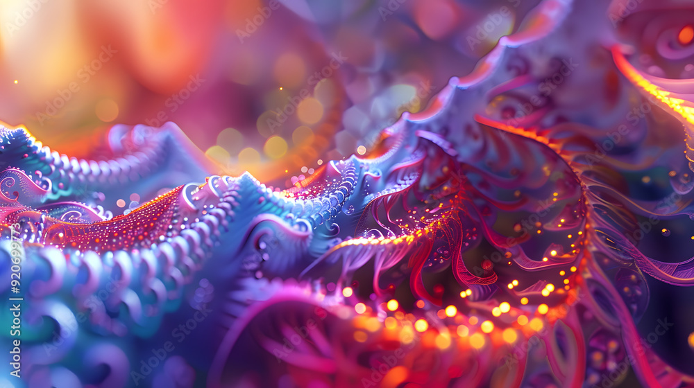 Obraz premium A colorful, abstract image of a spiral with many small dots. The image has a dreamy, surreal quality to it, with the colors and shapes blending together in a way that is both beautiful and intriguing