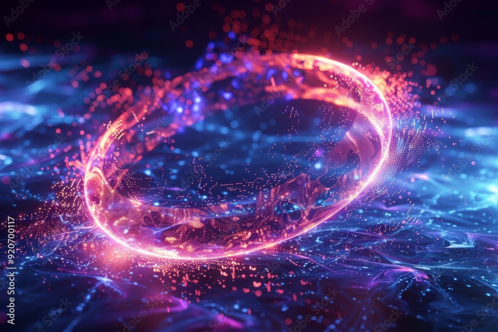 Obraz premium A mesmerizing energy ring, exquisitely infused with vibrant colors and captivating abstract light patterns that dance