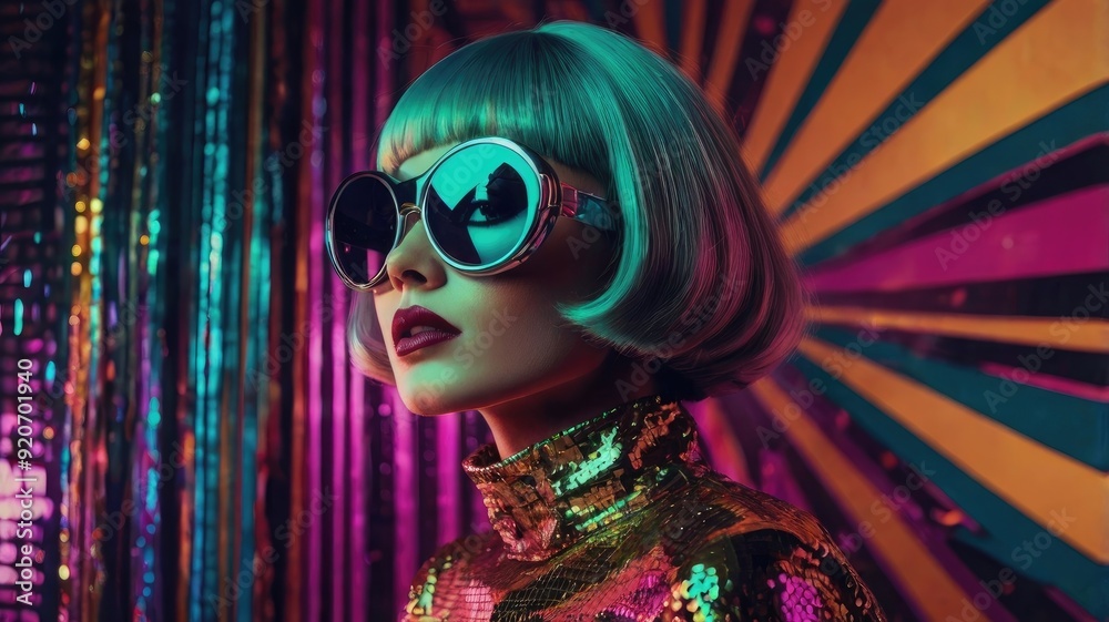 Trendy woman posing with sunglasses in a nightclub