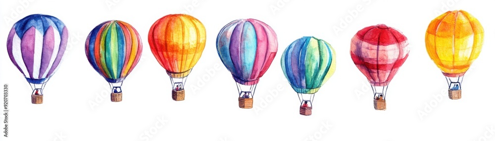 Fototapeta premium Watercolor painting of a hot air balloon fiesta parade, vibrant and festive, isolated on white background
