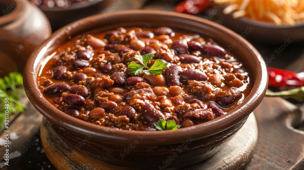 Sampling a bowl of hearty chili, packed with beans, ground beef, and a hint of spice. Sampling a bowl of hearty chili, packed with beans, ground beef, and a hint of spice.