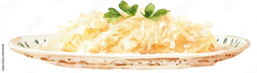 A plate of sauerkraut in watercolor, soft tones, rustic style, isolated on white background A plate of sauerkraut in watercolor, soft tones, rustic style, isolated on white background