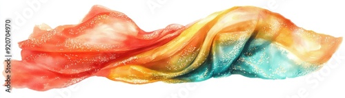 Watercolor painting of a traditional Indian saree worn during Diwali, vibrant and elegant, isolated on white background
