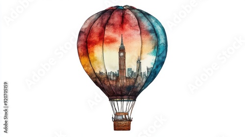 A watercolor of a hot air balloon shaped like a mythical creature, imaginative and vibrant, isolated on white background