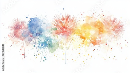 A watercolor scene of Oktoberfest fireworks, colorful explosions, isolated on white background photo