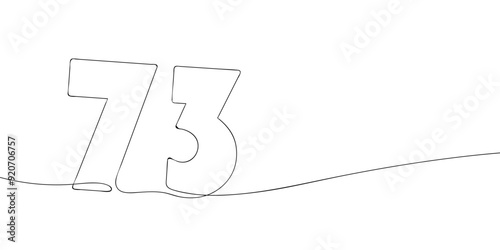 A single line drawing of a seventy three symbol. Continuous line seventy third number icon. One line icon. Vector illustration. photo