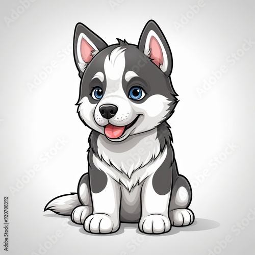 cartoon husky dog sitting on the floor with his tongue out.