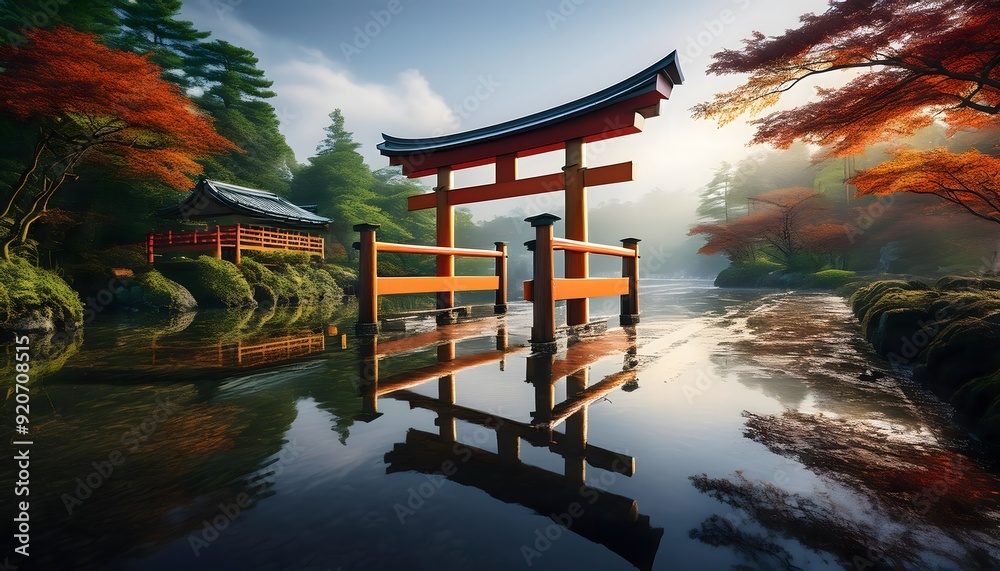 Naklejka premium Japanese temple on the lake