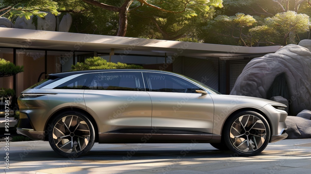 The side view of a futuristic electric SUV, showcasing its smooth lines and advanced design features. Combines eco-friendliness with luxury. The side view of a futuristic electric SUV, showcasing its smooth lines and advanced design features. Combines eco-friendliness with luxury.