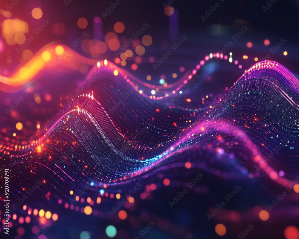 Abstract energy realms vector design, glowing stars dance in vibrant color waves, magical holiday night backdrop Abstract energy realms vector design, glowing stars dance in vibrant color waves, magical holiday night backdrop