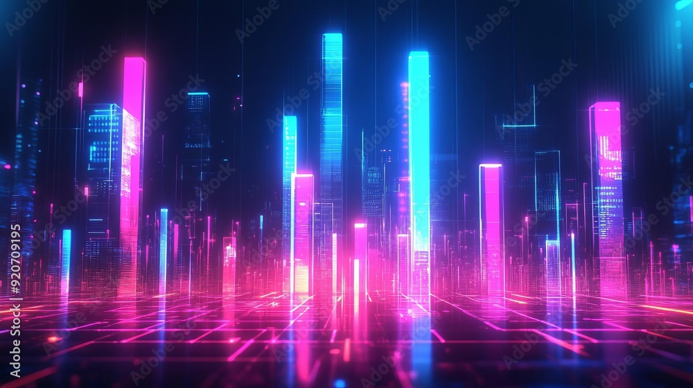 Neon wave equalizer pattern backdrop with vibrant glow and disco motion lines