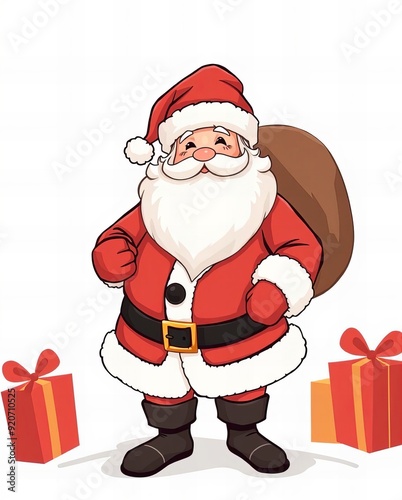 cartoon santa claus with a sack of gifts. photo