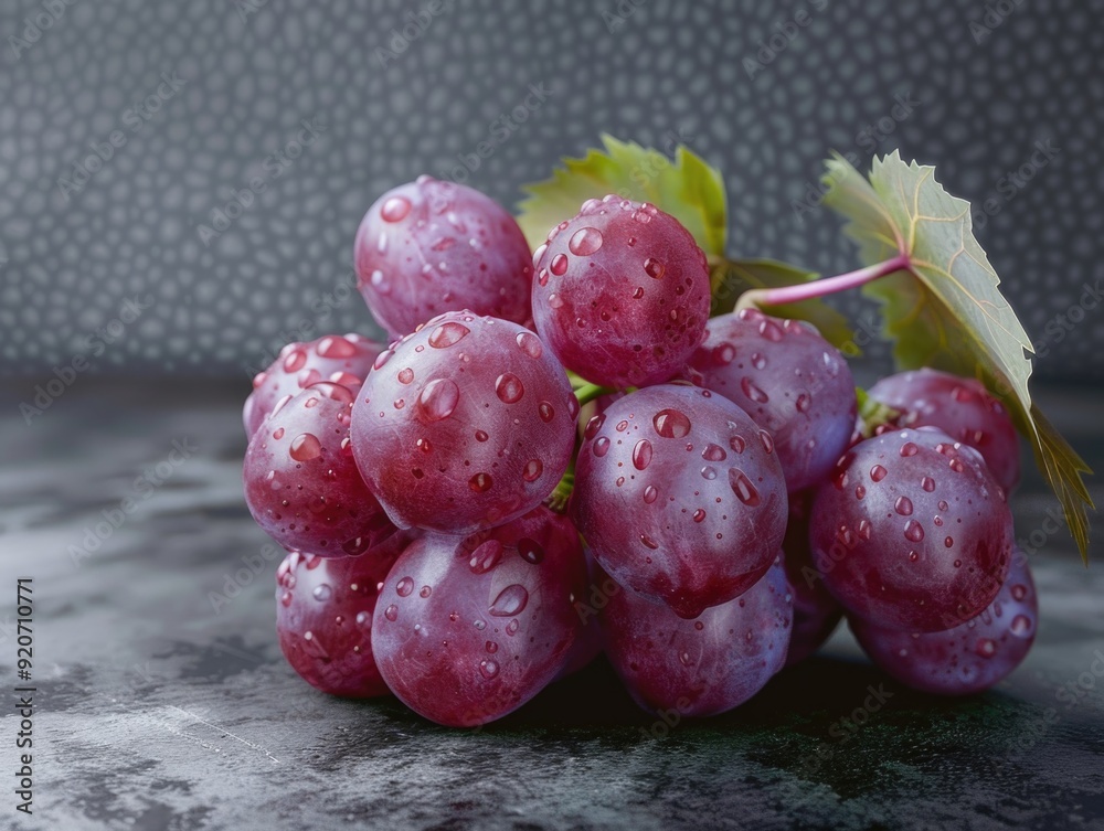 A fresh bunch of red wine grapes with droplets of water on them. A fresh bunch of red wine grapes with droplets of water on them.